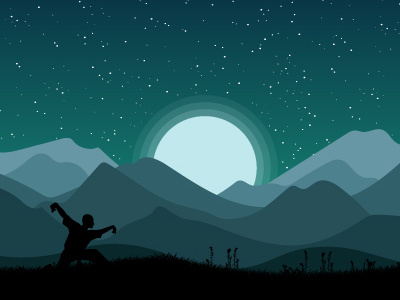 Moonlight Wushu adobe illustrator flat design graphic design logodesign martial arts moonlight design mountains night design simple logo wushu