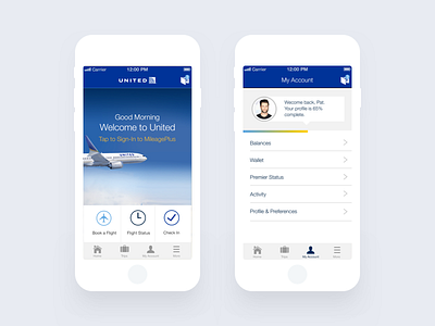 United Airlines - MileagePlus Account Screens mobile