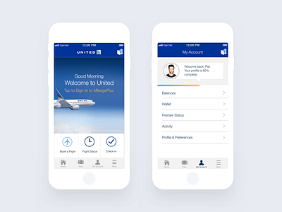 United Airlines - MileagePlus Account Screens