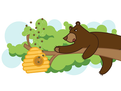 site down bear bee beehive flat design hive honey honeybee illustration