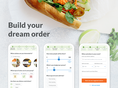 Mobile questionnaire catering delivery food mobile product design toggle ui ux