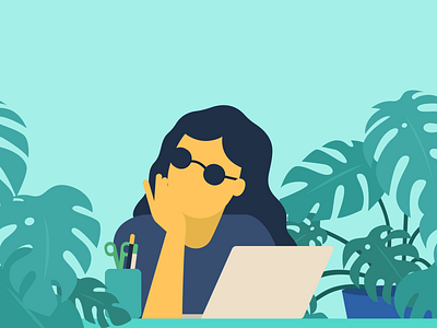 Illustration - Thinking character decoration design flat design girl hand ikea latenight macbook minimal monstera pen sunglasses thinking vector