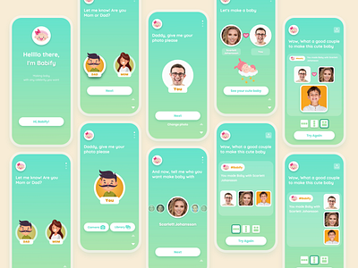 Baby predict app design app baby design game photo process ui ux