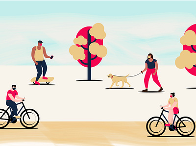 park cycle design dog exercise fitness flat illustration jogging park trees vector