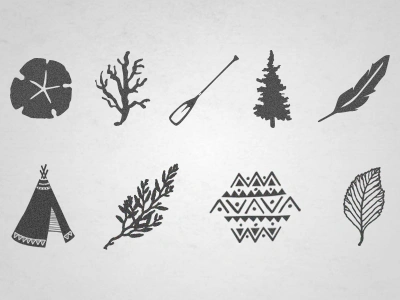 Sea, Field + Tribe Icons blog blog design branch coral design feather field hand drawn icon set icons leaf natural paddle pine tree rollover icons sand dollar sea teepee tribal design tribe