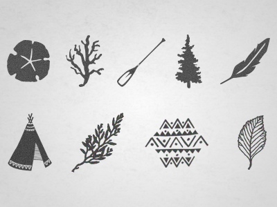 Sea, Field + Tribe Icons blog blog design branch coral design feather field hand drawn icon set icons leaf natural paddle pine tree rollover icons sand dollar sea teepee tribal design tribe