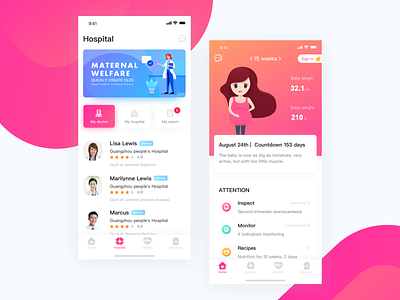 Application interface for pregnant women app design healthy illustration interface pregnant women ui