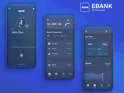 Banking App app app design banking app blue branding clean clean ui ux dark dark mode dark ui mobile