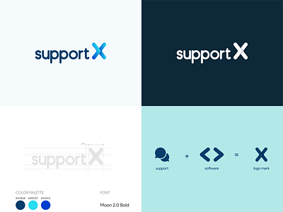 supportX Logo Design blue branding creative logo design logo logo design support typography vector