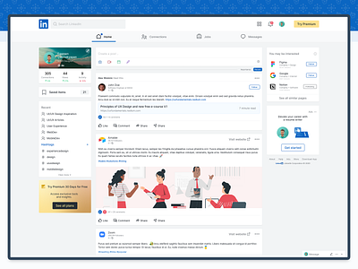 LinkedIn Homepage Redesign blue branding clean ui ux illustration linkedin redesign typography ui ux