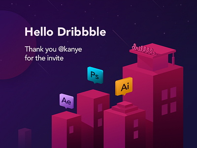 Hello Dribbble 2.5d dribbble hello illustration pink stars