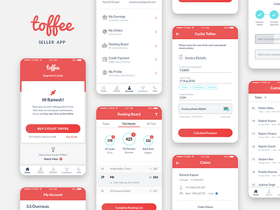Toffee Insurance/Seller App app design fintech app gamification icon iconography insurance app interfaces ui uiux user interface user interface design uxdesign