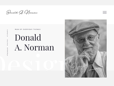 Donald A. Norman - Biography bio biography biopage black black and white design don norman hero landing page minimal page signature ui web white