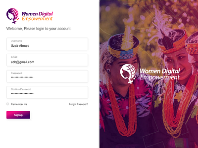 WDE Signup adobe xd digital graphic design register signin signup typography ui ux women women empowerment