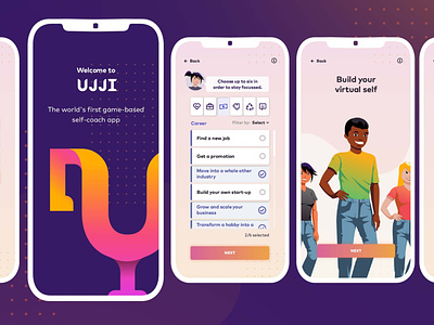 UJJI - The world's first game-based self-coach app agency animation app artificial intelligence business design game-based gamification graphic design mdevelopers mobile app react react native self-coach self-coach app ui ujji unity engine ux vector