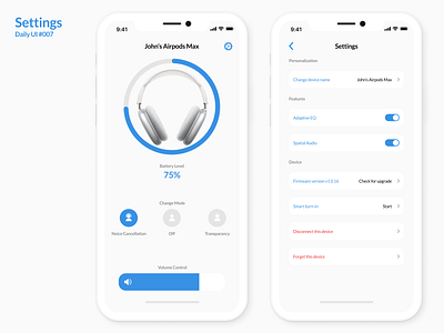 Settings - Daily UI 007 airpods airpods max airpods setting daily ui dailyui ios settings page settings ui ui ui ux ui design uiux