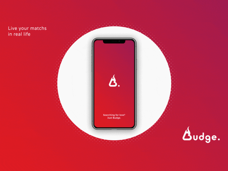 Budge. Splashscreen branding budge dating app design motion red splash splash screen splashpage ui ux