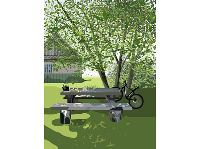 table art bike green home illustration summer table