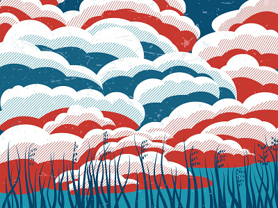 red clouds blue cloud grass red