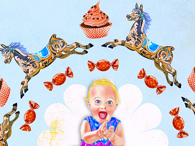 Baby Dreams baby blue cupcake horse illustration