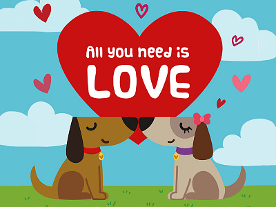 Love is all you need cute dogs illustration love shot sky vector