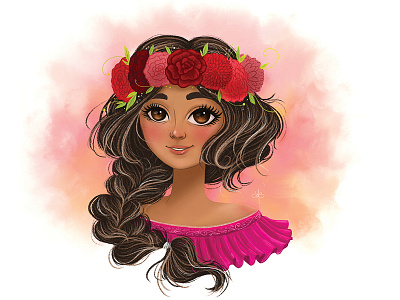 Tomasina braid character colors flowers happy illustration mexican woman