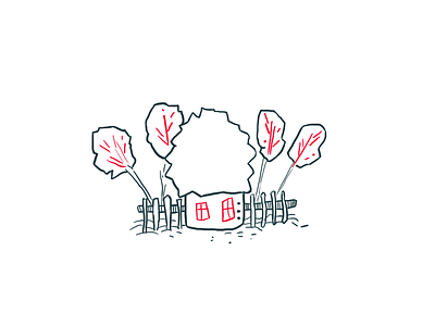 House adope blue brunches fence forest green home house house illustration illustration illustration art minimalism photoshop red tree