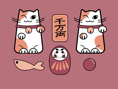 Lucky Cat cat coin daruma doll lucky cat pattern elements