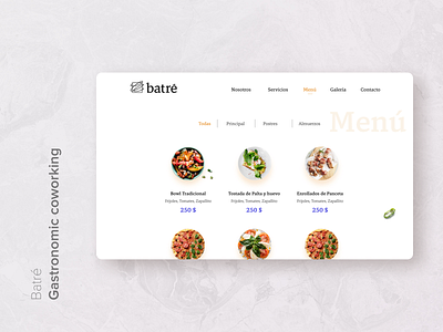 Batré - Gastronomic coworking menu filters food gastronomic interface menu menubar ui uiux ux