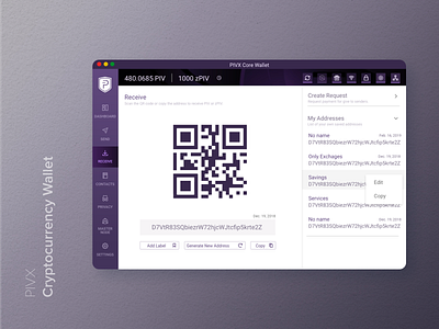 PIVX - Cryptocurrency Wallet addresses crypto cryptocurrency qrcode uidesign wallet wallet app