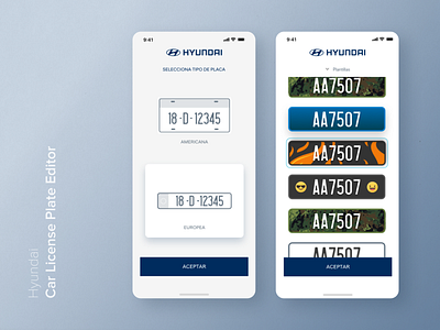 Hyundai - Car license plate editor app car editor hover mobile app select software ui uidesign