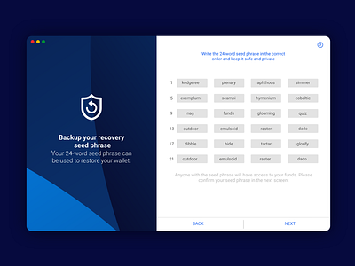Seed Phrase Backup Screen for Veil desktop app app backup design interface password seeds ui uidesign uiux ux wallet wallet app