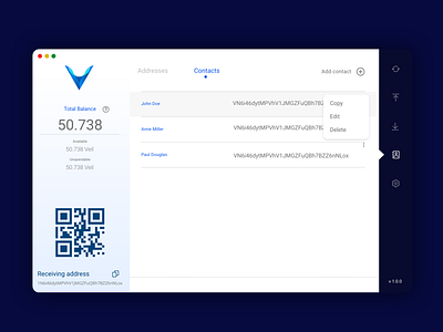 Contacts screen for Veil Desktop app app design interface navigation bar ui uidesign uiux ux wallet wallet app