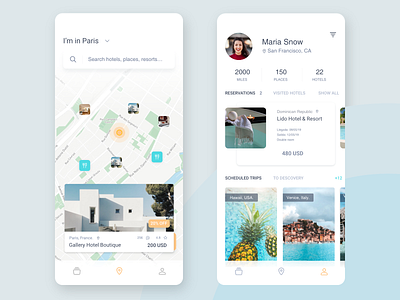 Map and profile for Traveling app app design interface map maps profile ui uidesign uiux ux vector