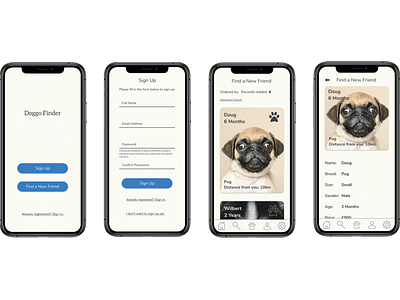 Doggo App Screens adoption design dog doggy mobile ui pets ui