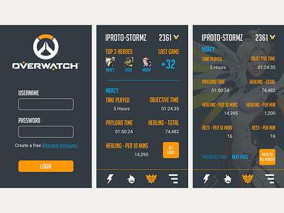 Overwatch Statistic Tracker App design game mobile app mobile ui overwatch stat tracker stats ui video games