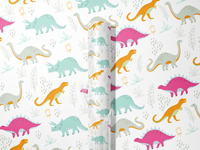 Dinosaur Wrapping Paper baby characters illustration surface design wrap wrapping paper