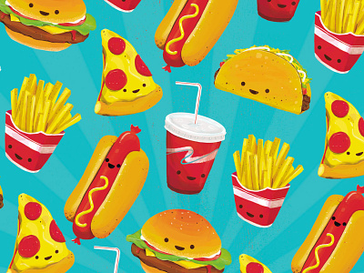 Fast Food Illustration ani hosfeld blue burger fast food food fries hamburger illustration painting pizza red