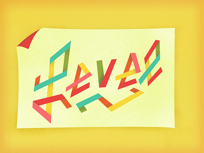 Level blue hand type lettering level red ribbon type yellow