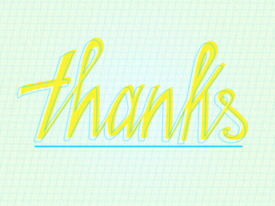 Thanks grid paper hand type handwritten lettering thanks yellow and blue