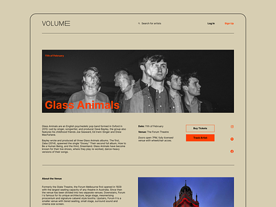 Volume — Live Music Tracker design figma flat melbourne minimal music ui web webdesign