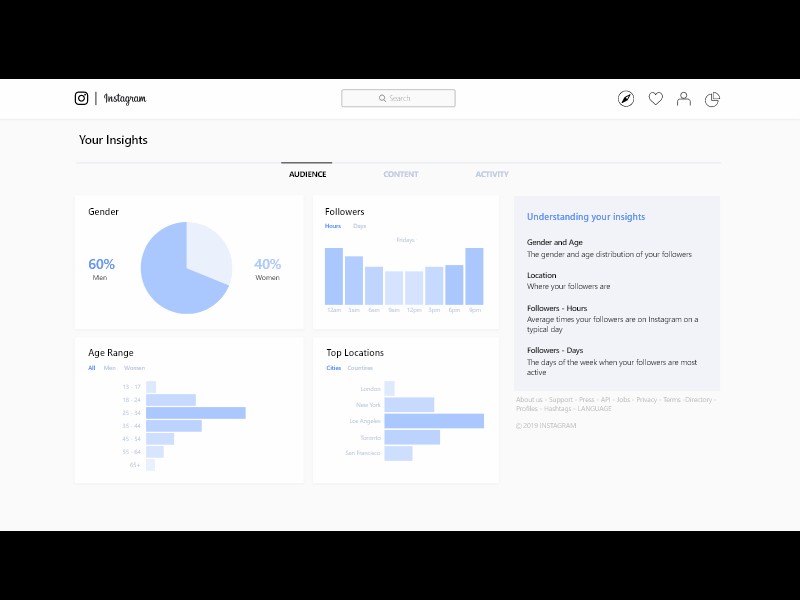 Instagram insights dashboard concept