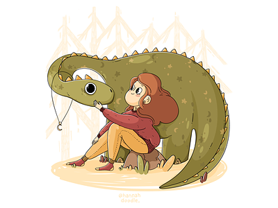 Cute dinosaur 2d adobe illustrator cartoon character characterdesign cozy cute dinosaur forest girl hannahdoodle illustration vector vectorart