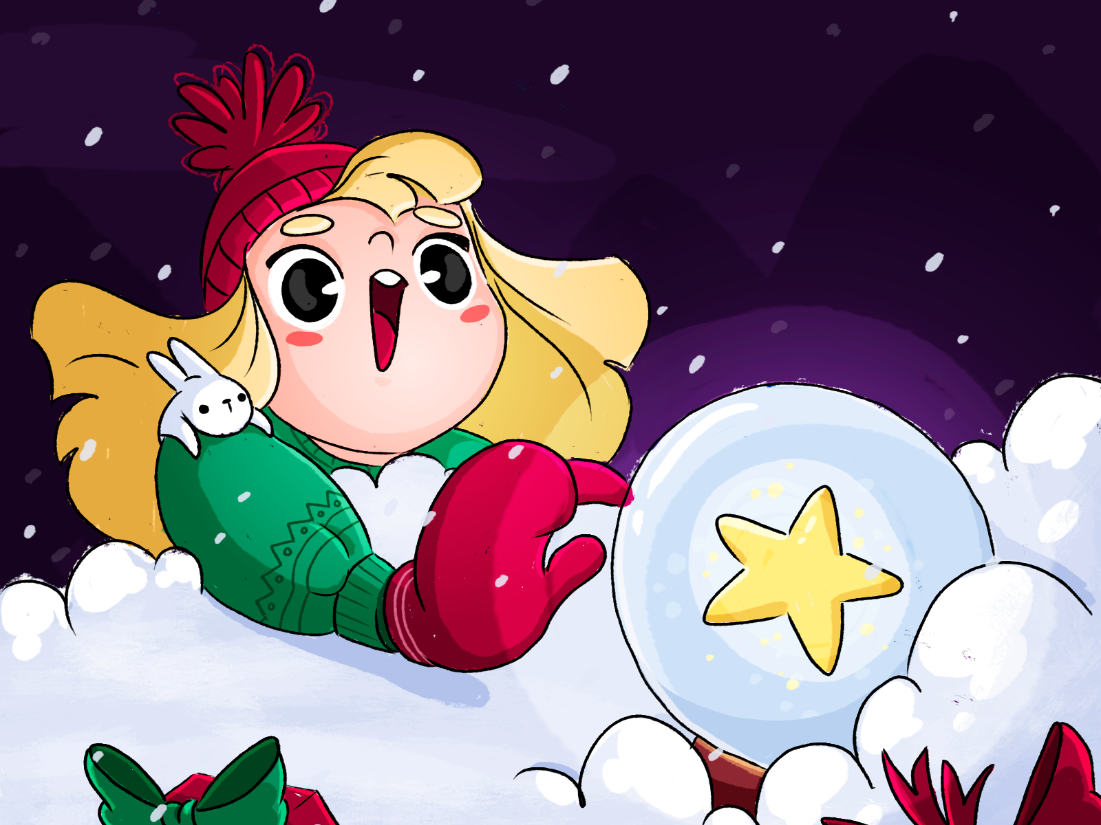 My favorite gift 2d cartoon character characterdesign christmas cozy cute girl hannahdoodle magic vector