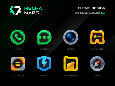 BLACKSHARK · MECHA MARS blackshark camera compass cyberpunk figma file game icon launcher icon message phone theme