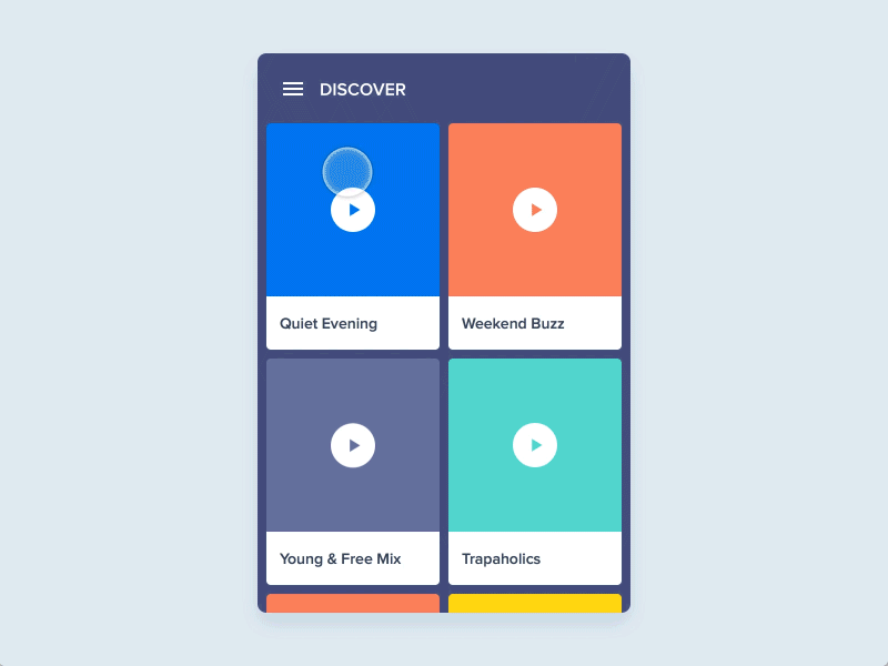 List Interaction by Principle animation app material motion music principle prototype ui ux