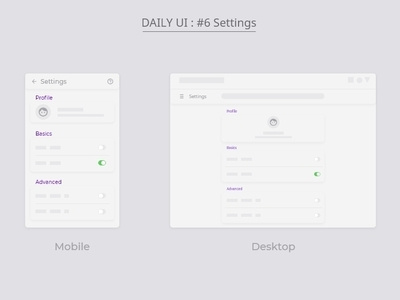 Daily UI : #6 Settings 2019 basics branding change dailyui desktop exploring minimal mobile responsive screen flow settings uidesign uielements webdesign