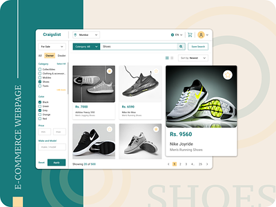 E-Commerce Webpage Design app card view design ecommerce design filters layout exploration native responsive shoes typography ui ux