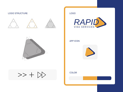 Logo Concept: Rapid Visa branding colors design flat golden ratio icon layout exploration logo minimal typography vector