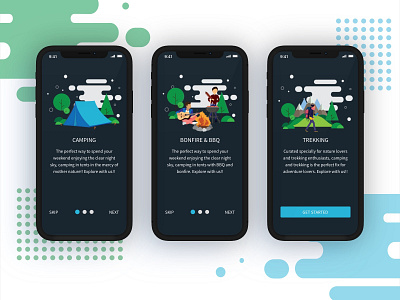 Onboarding Camping app app colors design flat illustration layout exploration typography ui ux vector